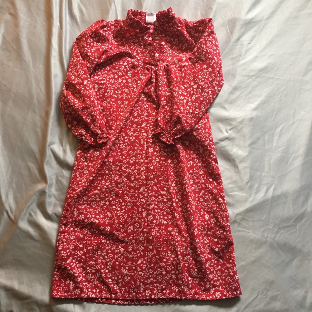Lands End Girls Red Nightgown Long-sleeve 7-8